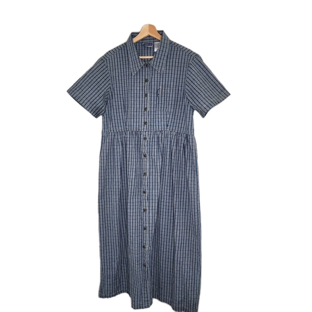 Erika Co Button-Front Blue Plaid Maxi Dress
